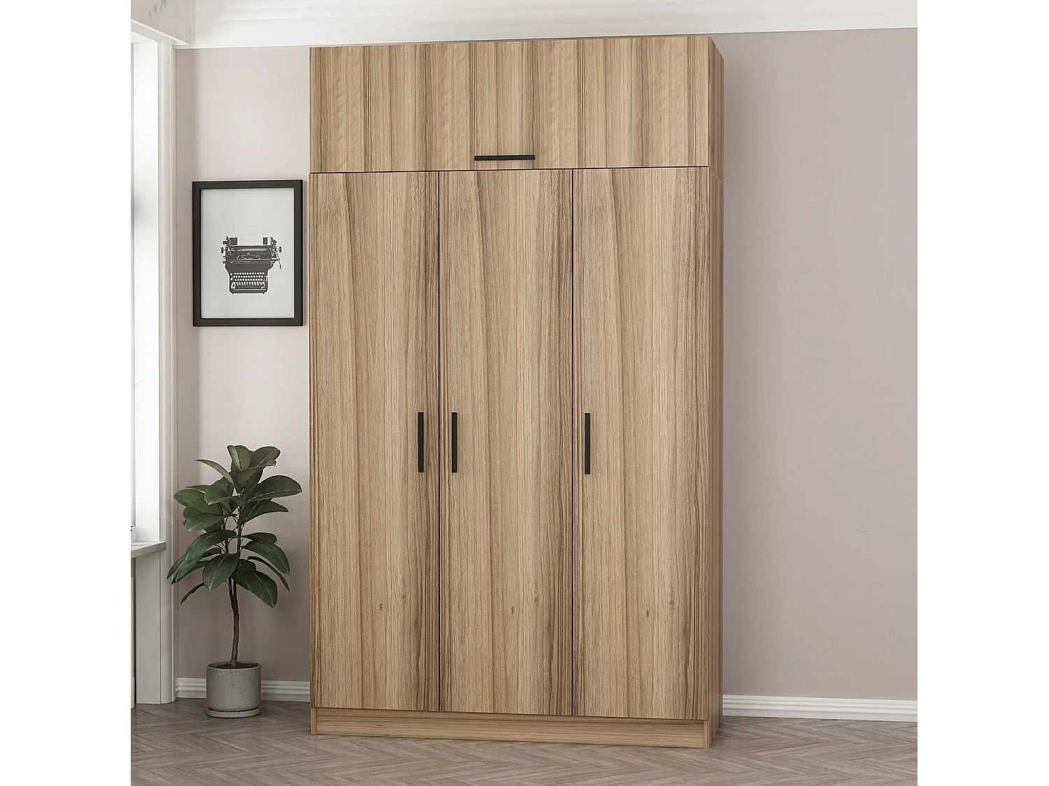 Guardaroba Kailua 1606, Luminoso legno, 255x135x52cm, Porte guardaroba: Con cerniere