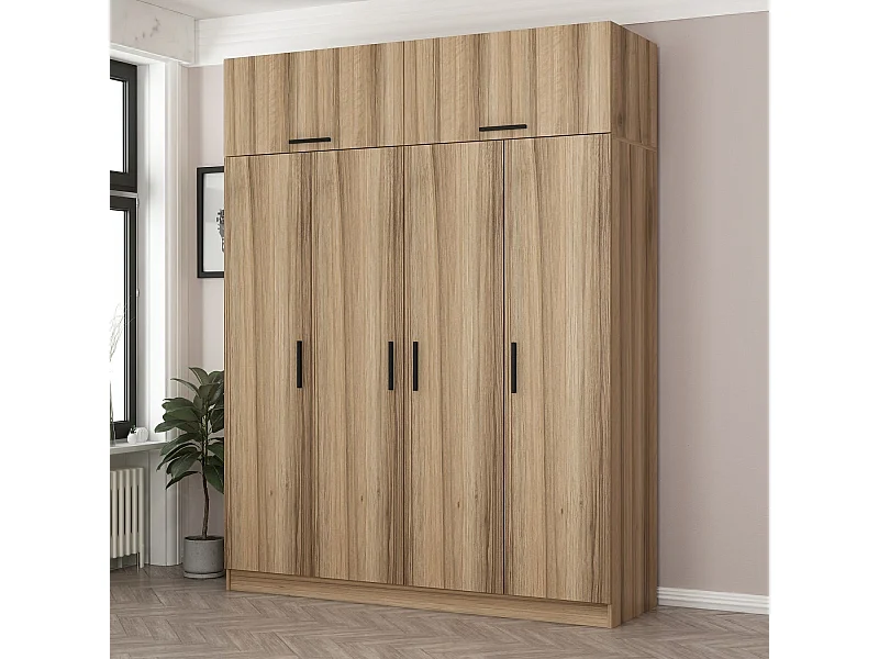 Guardaroba Kailua L147, Quercia, 235x180x52cm, Porte guardaroba: Con cerniere