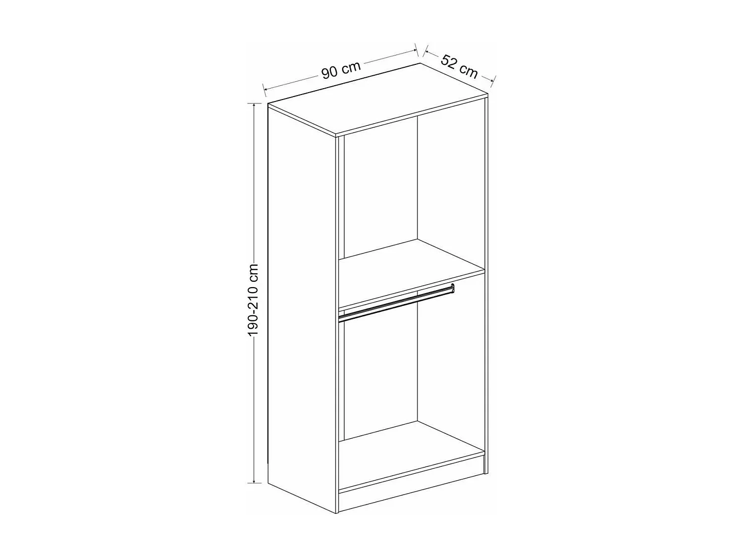 Guardaroba Kailua L101, Bianco|Antracite, 210x90x52cm, Porte guardaroba: Con cerniere