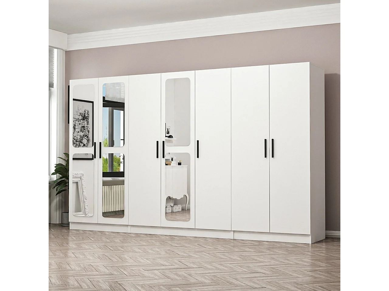 Guardaroba Kailua N121, Bianco, 210x315x52cm, Porte guardaroba: Con cerniere