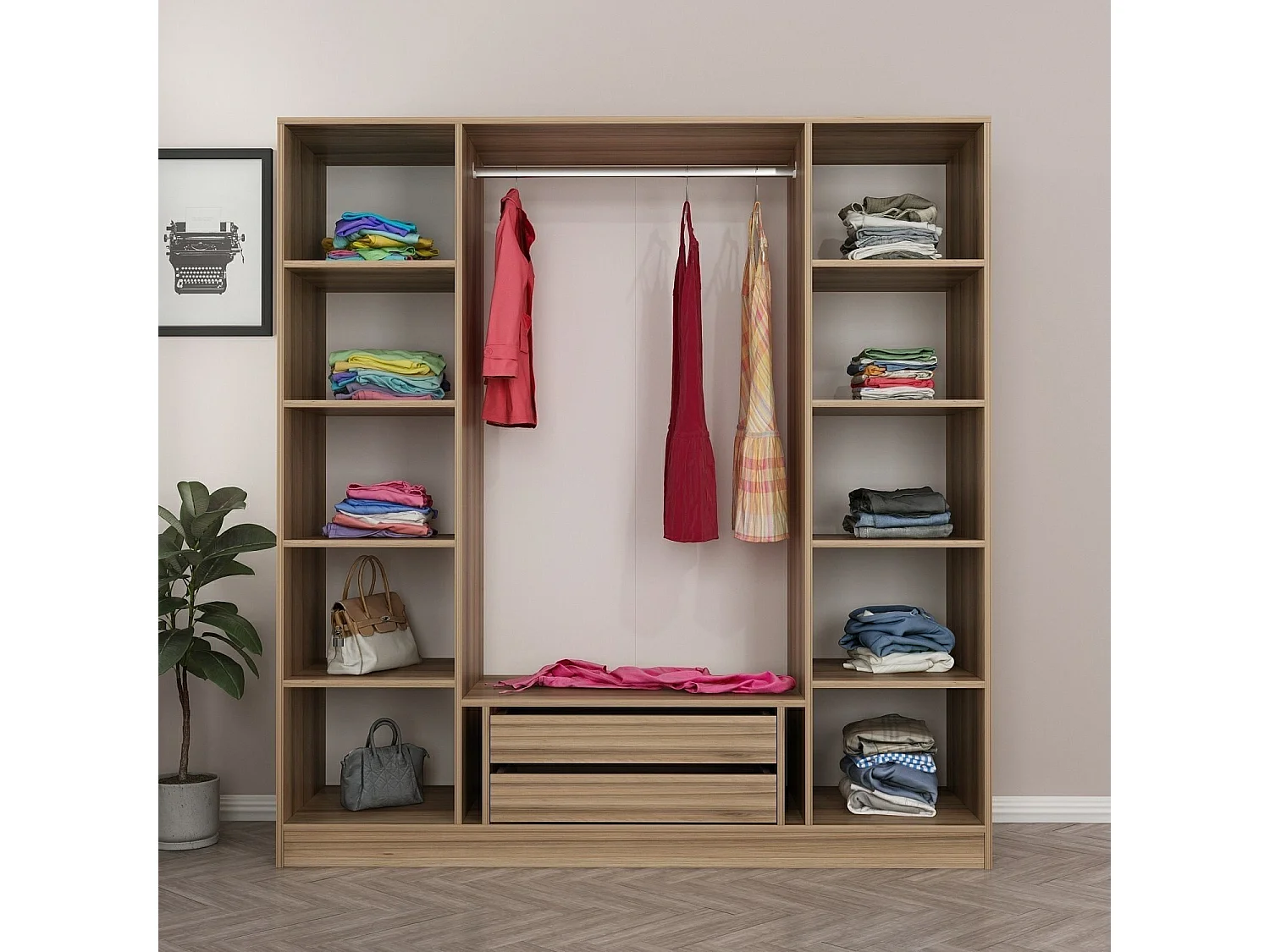 Guardaroba Kailua 928, Quercia, 210x180x52cm, Porte guardaroba: Con cerniere