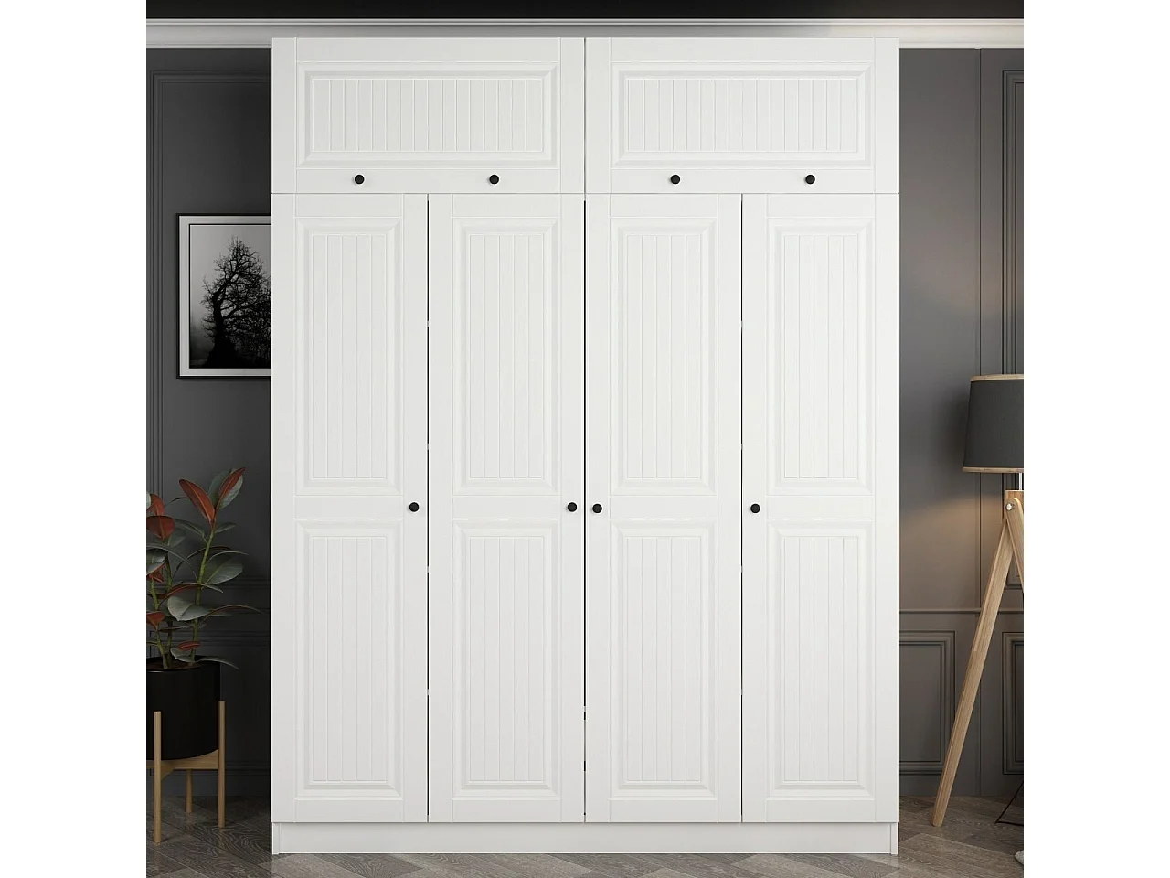 Guardaroba Kailua R122, Bianco, 235x180x52cm, Porte guardaroba: Con cerniere