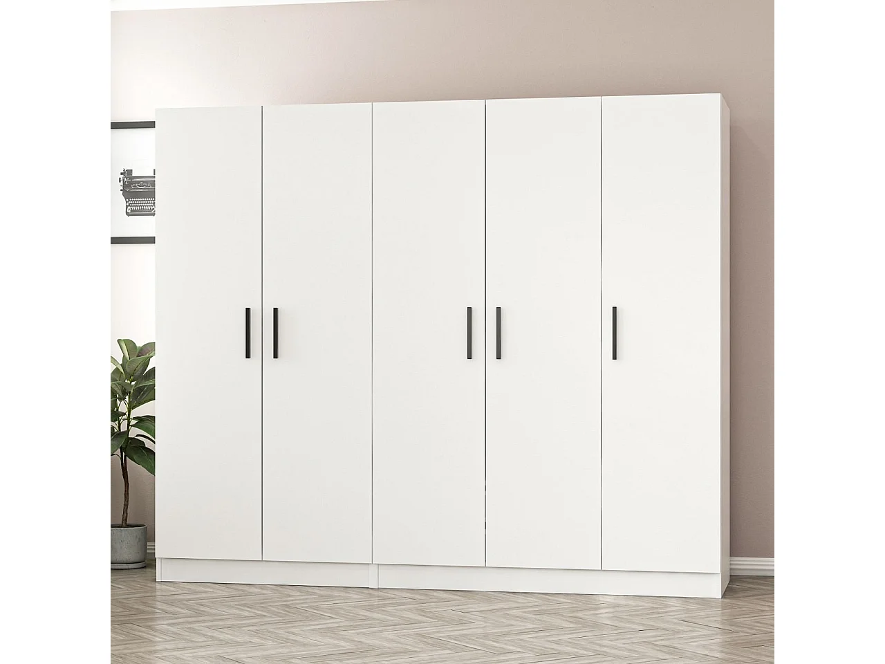 Guardaroba Kailua L141, Bianco, 210x225x52cm, Porte guardaroba: Con cerniere