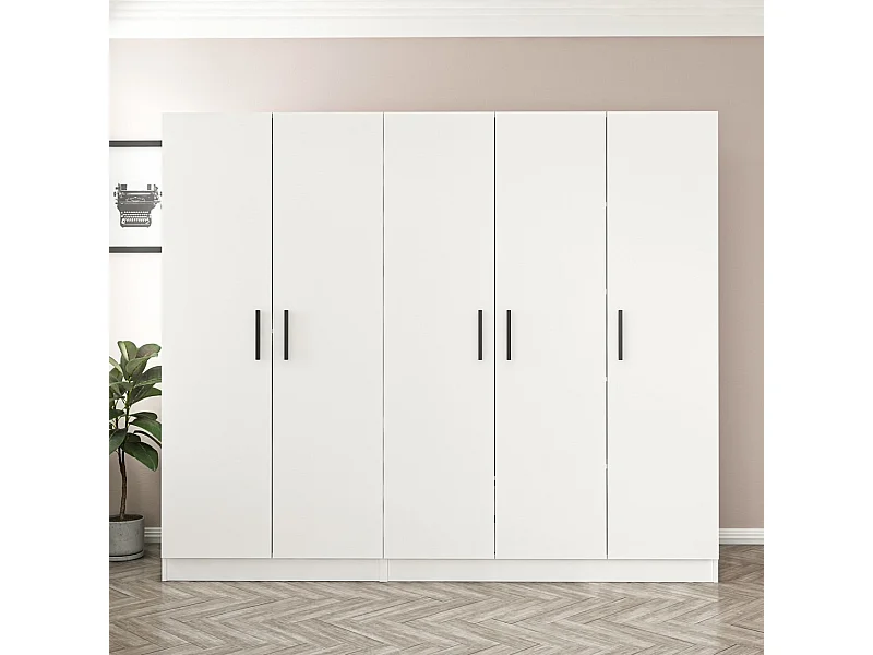 Guardaroba Kailua L141, Bianco, 210x225x52cm, Porte guardaroba: Con cerniere