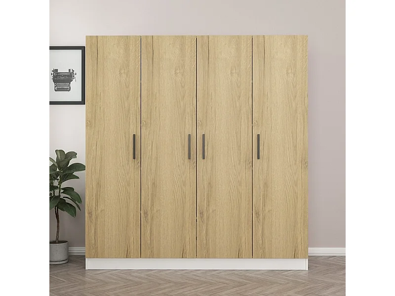 Guardaroba Kailua 928, Bianco|Noce, 210x180x52cm, Porte guardaroba: Con cerniere