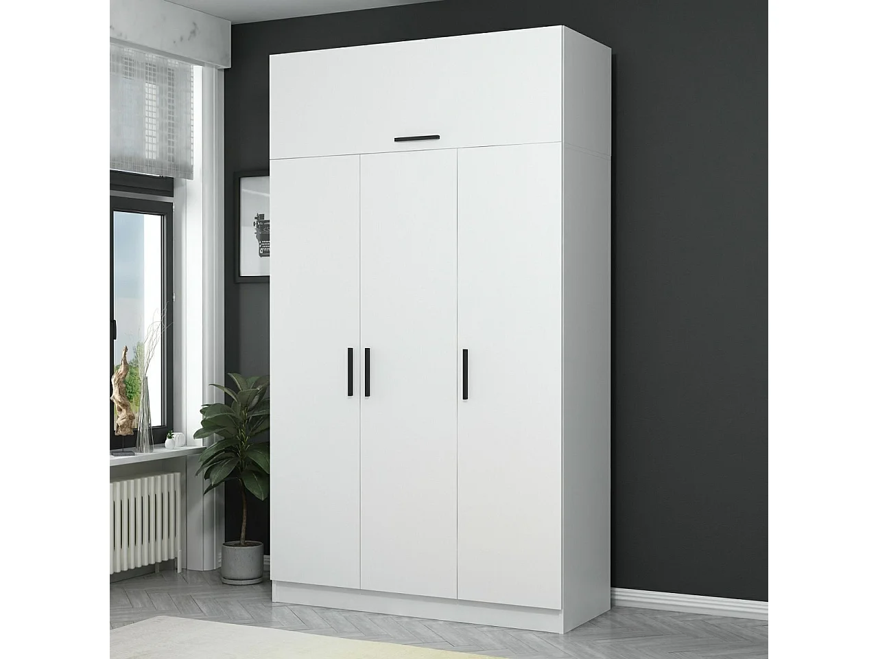 Guardaroba Kailua N113, Bianco, 255x135x52cm, Porte guardaroba: Con cerniere