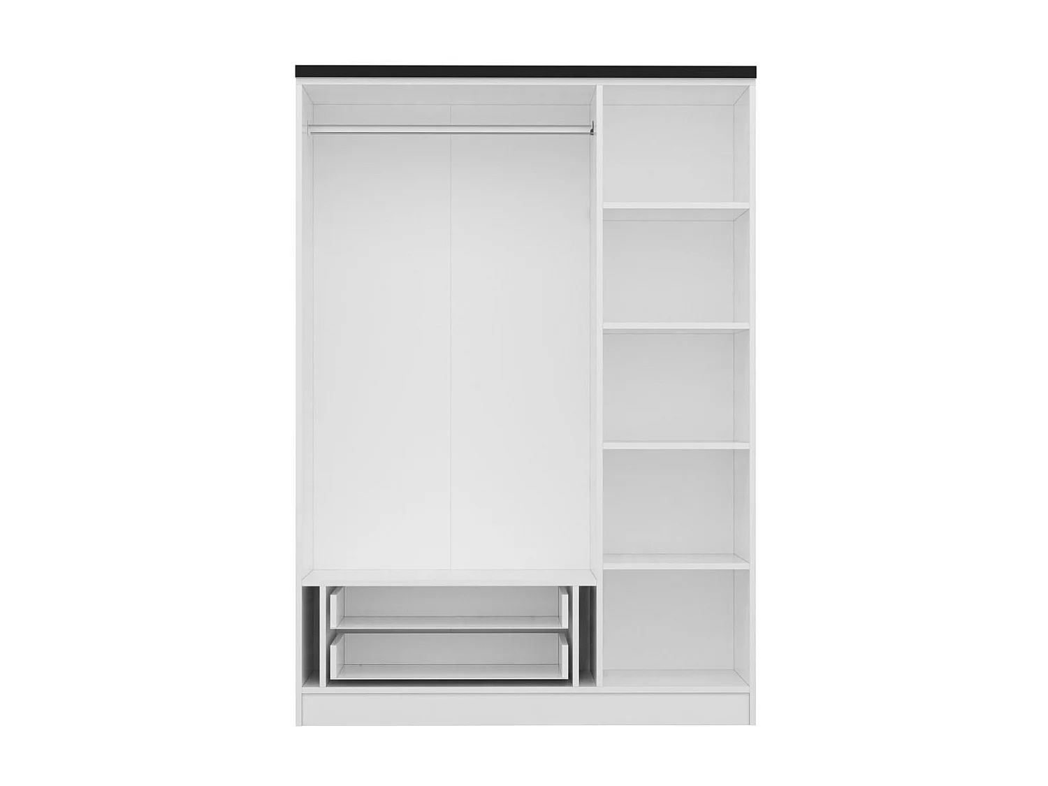 Guardaroba Kailua N109, Bianco|Nero, 210x135x52cm, Porte guardaroba: Con cerniere
