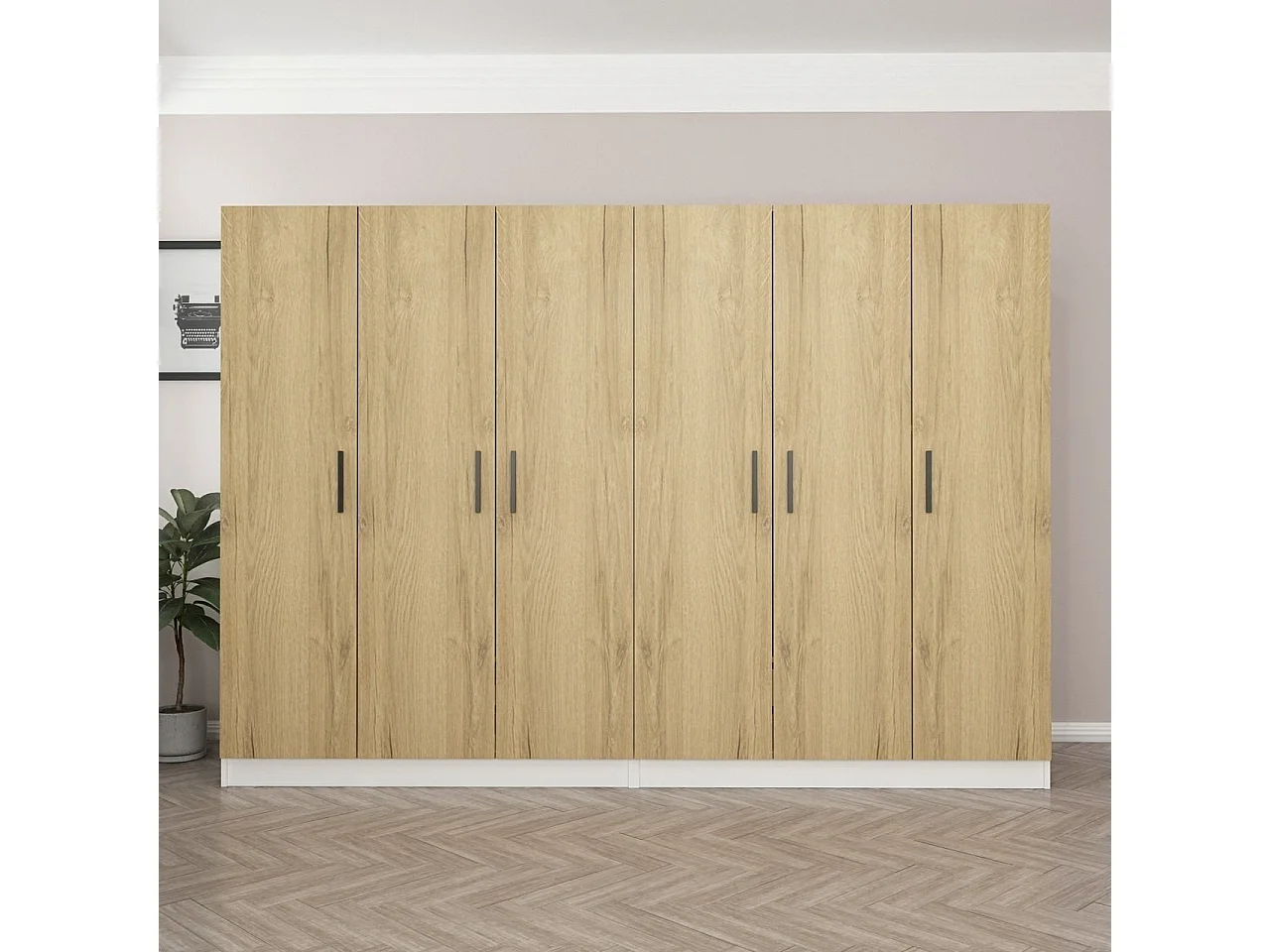 Guardaroba Kailua L160, Noce|Bianco, 190x270x52cm, Porte guardaroba: Con cerniere