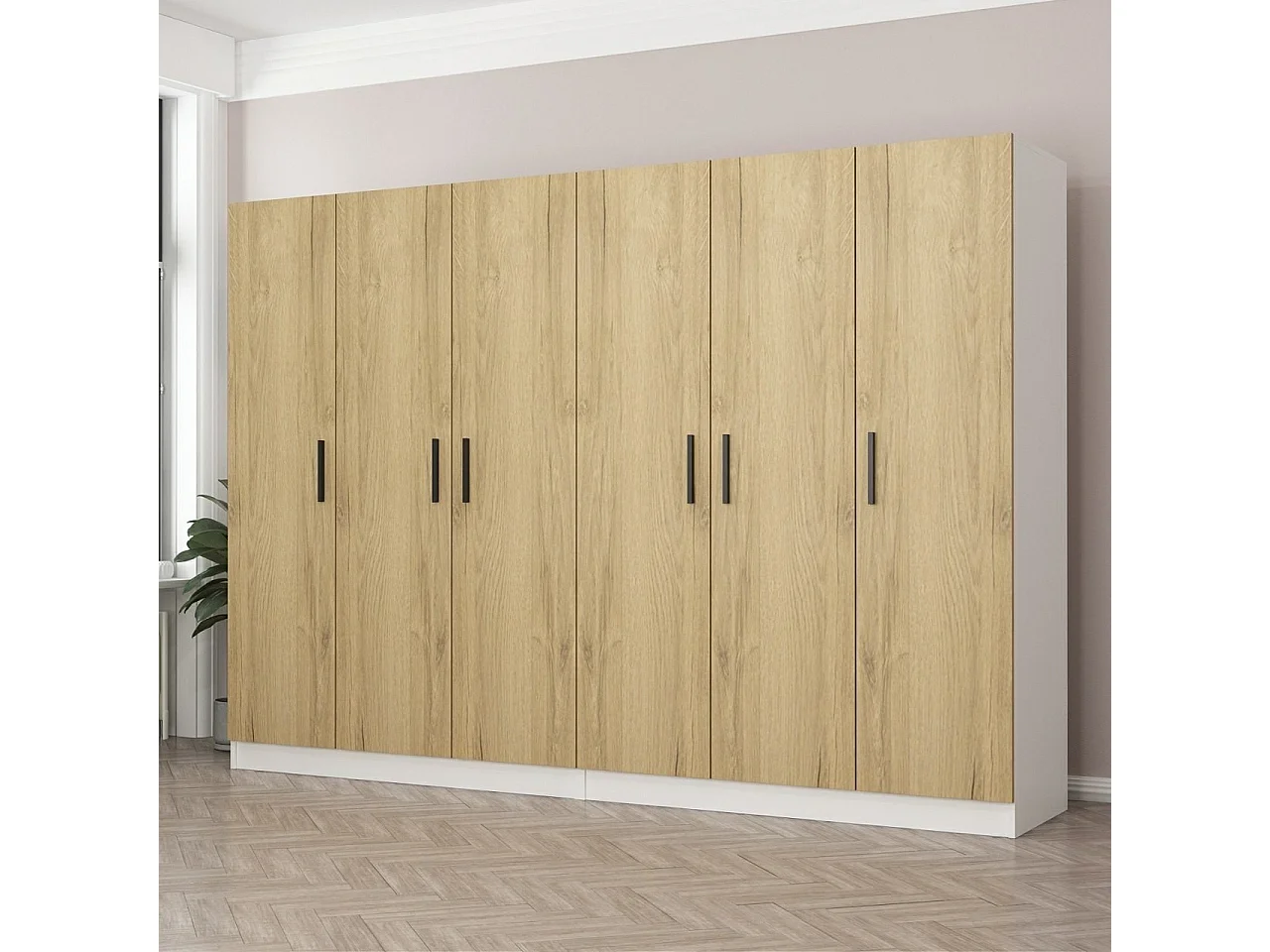 Guardaroba Kailua L160, Noce|Bianco, 190x270x52cm, Porte guardaroba: Con cerniere