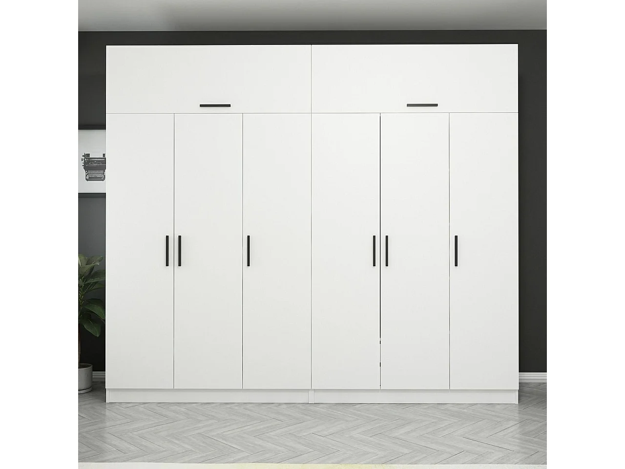 Guardaroba Kailua N128, Bianco, 235x270x52cm, Porte guardaroba: Con cerniere