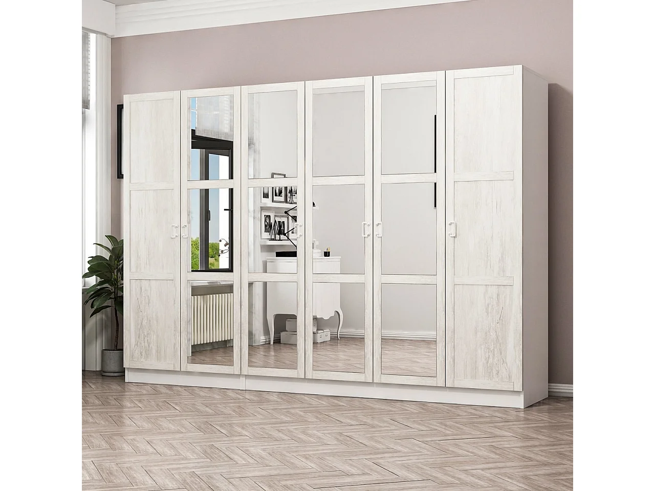 Guardaroba Kailua P125, Rovere sbiancato, 210x225x52cm, Porte guardaroba: Con cerniere