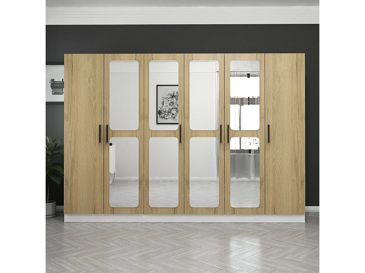 Guardaroba Kailua L315, Bianco|Noce, 190x225x52cm, Porte guardaroba: Con cerniere