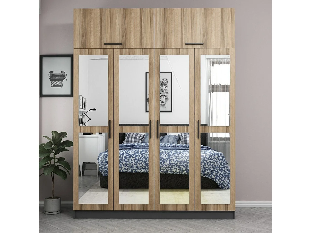 Guardaroba Kailua L150, Quercia|Antracite, 255x180x52cm, Porte guardaroba: Con cerniere