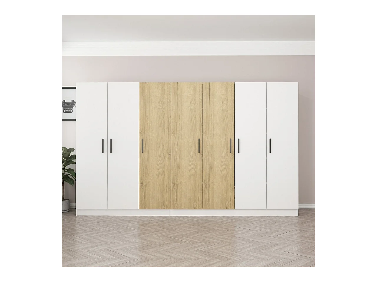 Armario Kale-3959 color nogal blanco 315x210x52 cm