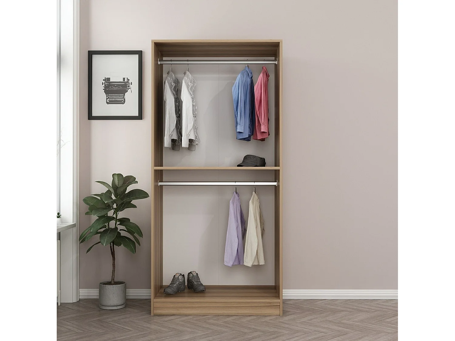 Guardaroba Kailua L100, Quercia, 190x90x52cm, Porte guardaroba: Con cerniere