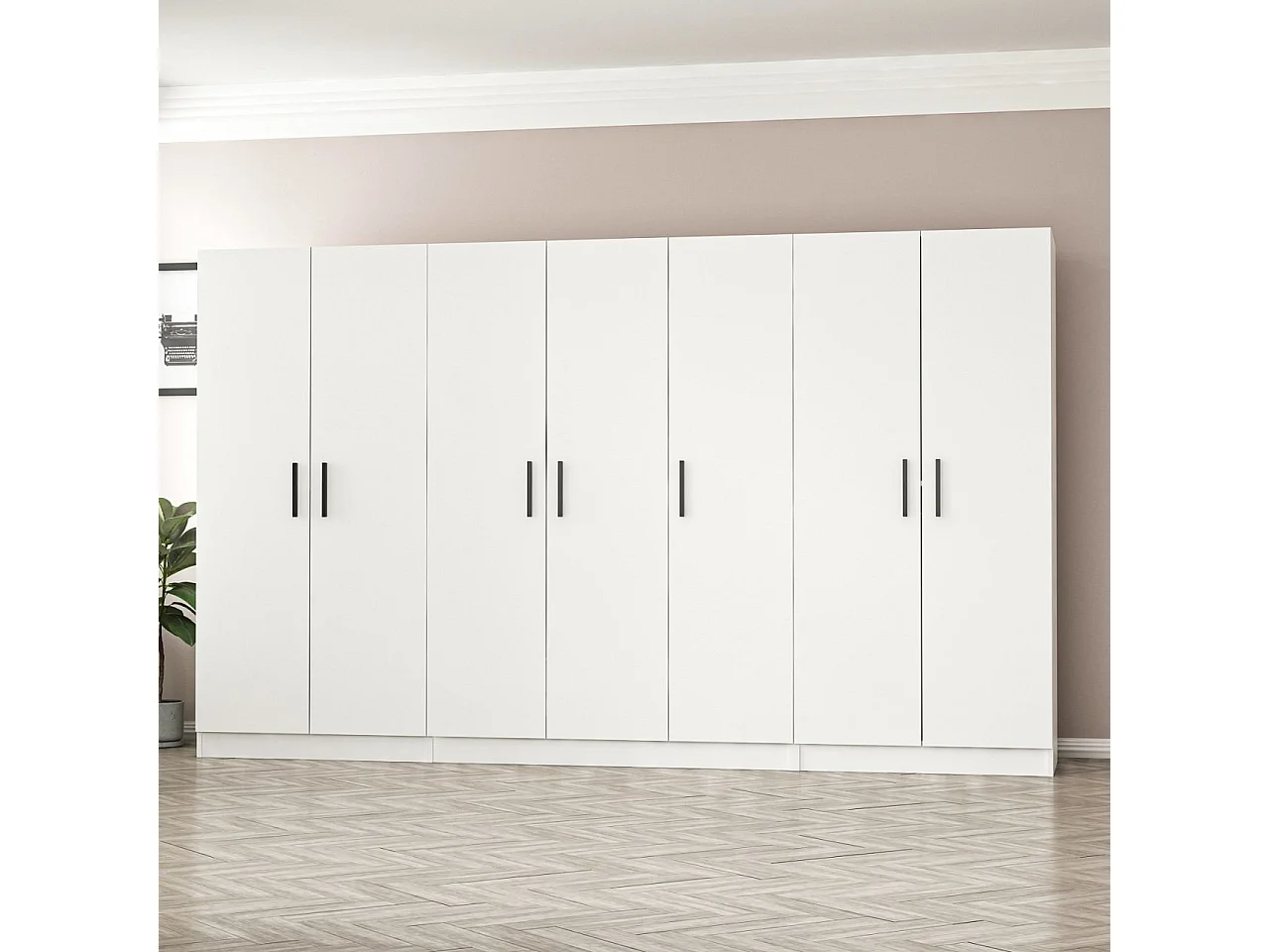 Guardaroba Kailua L165, Bianco, 190x315x52cm, Porte guardaroba: Con cerniere