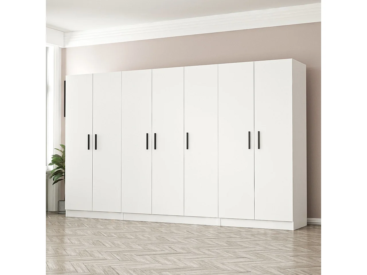 Guardaroba Kailua L165, Bianco, 190x315x52cm, Porte guardaroba: Con cerniere