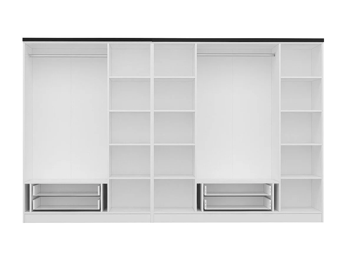 Guardaroba Kailua N102, Bianco|Nero, 190x315x52cm, Porte guardaroba: Con cerniere