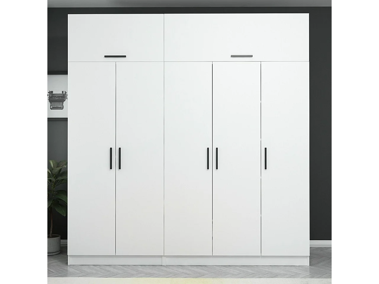 Guardaroba Kailua N133, Bianco, 255x225x52cm, Porte guardaroba: Con cerniere
