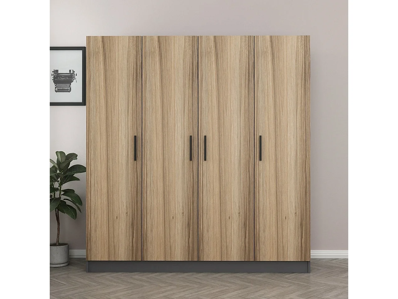Guardaroba Kailua L135, Antracite|Quercia, 190x180x52cm, Porte guardaroba: Con cerniere