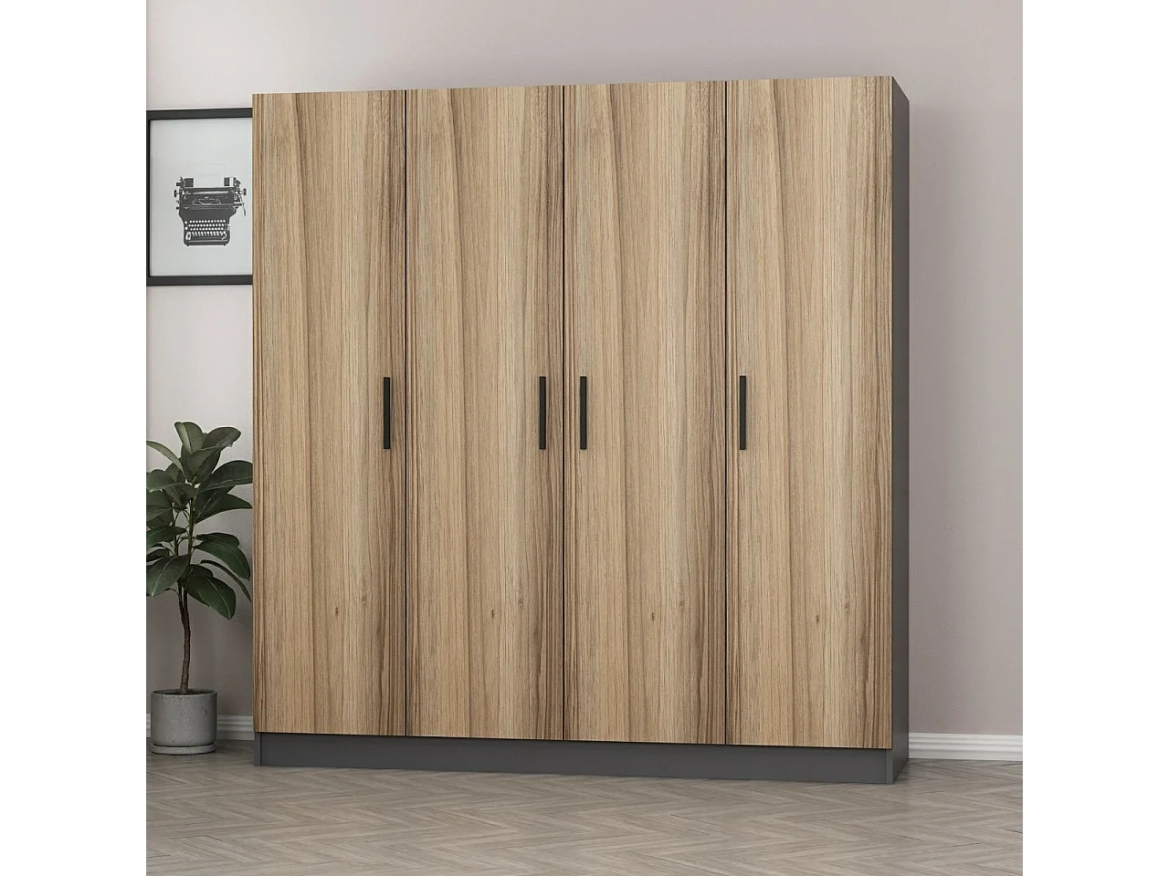 Guardaroba Kailua L135, Antracite|Quercia, 190x180x52cm, Porte guardaroba: Con cerniere