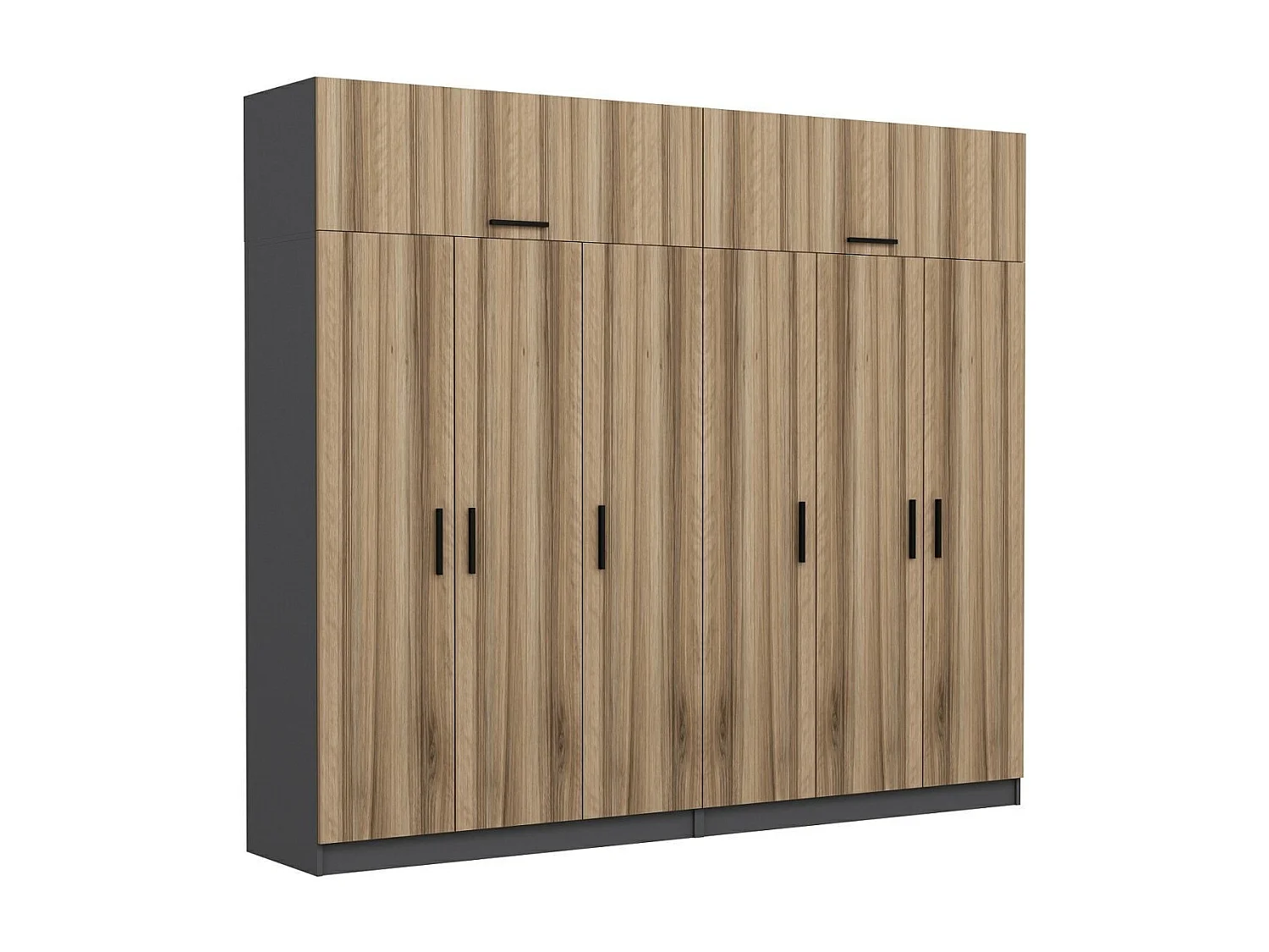 Guardaroba Kailua L324, Antracite|Quercia, 255x270x52cm, Porte guardaroba: Con cerniere
