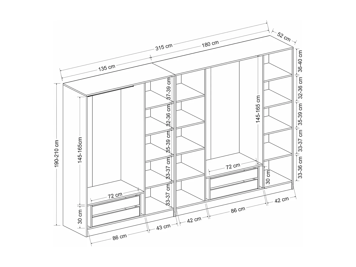 Armario Kale-5125 dore 315x210x52 cm