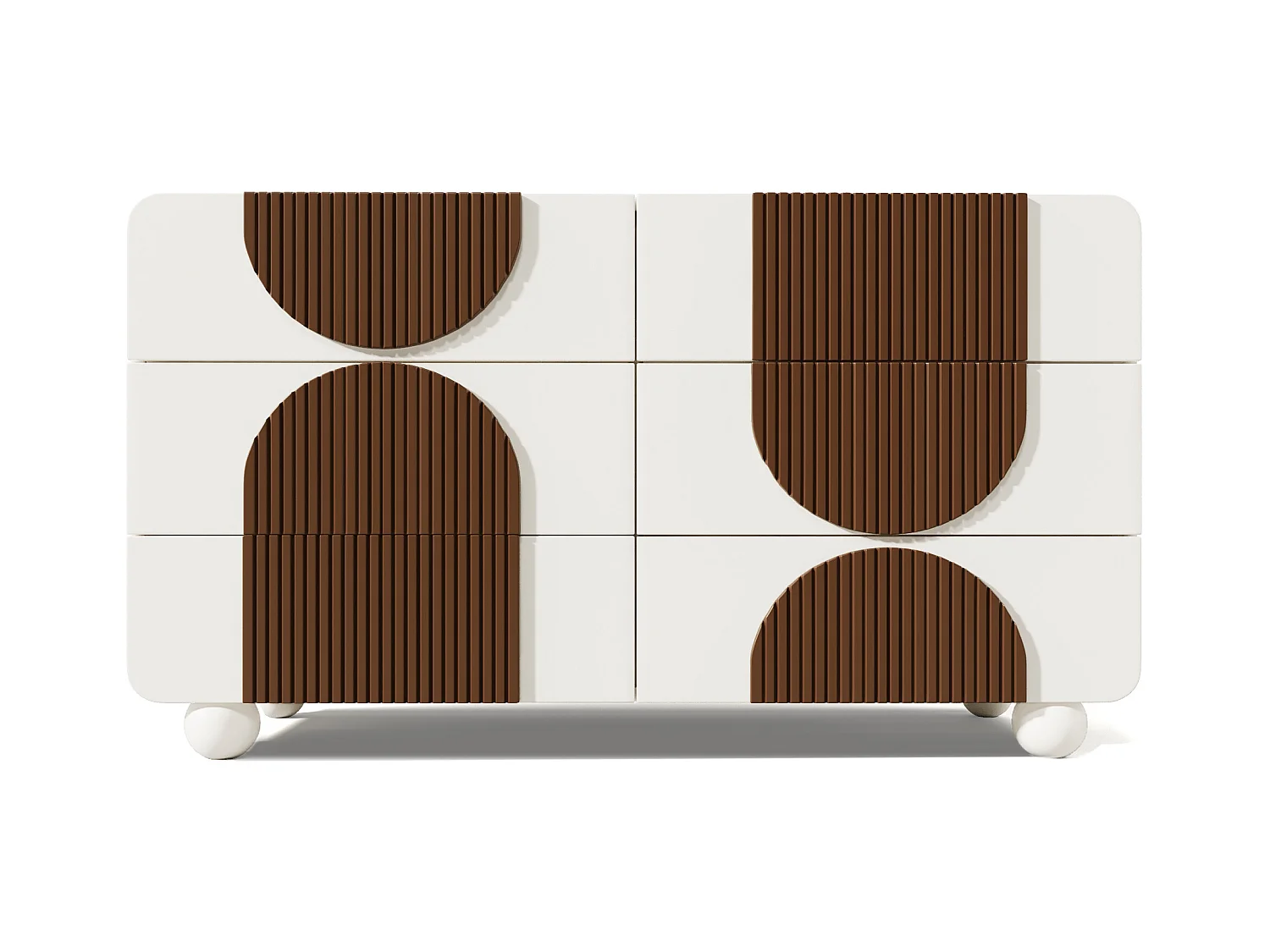 Buffet moderno 121x41x71cm - con 6 cajones deslizantes silenciosos - diseño geométrico - con listones de madera color marrón chocolate - Blanco + Marrón