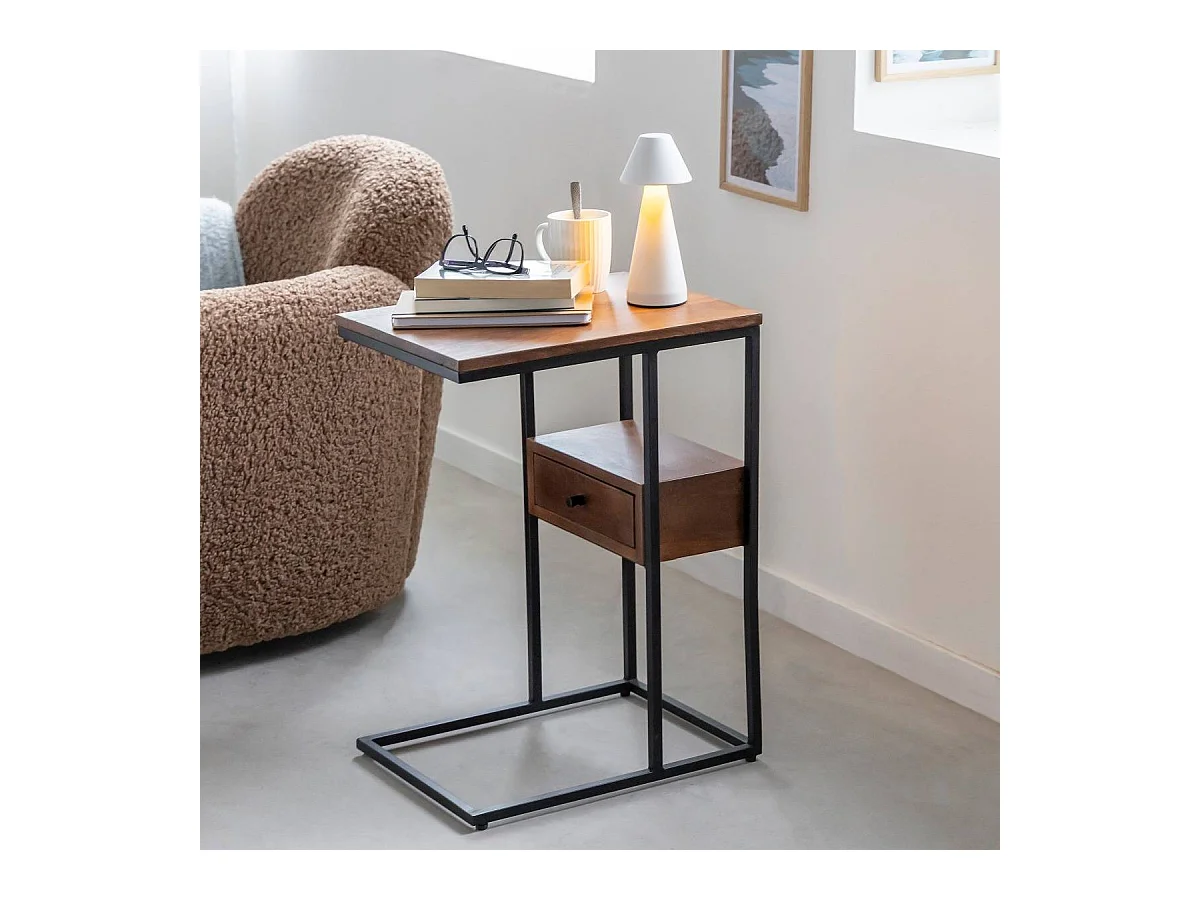 Bout de canapé en bois de manguier et métal Harald