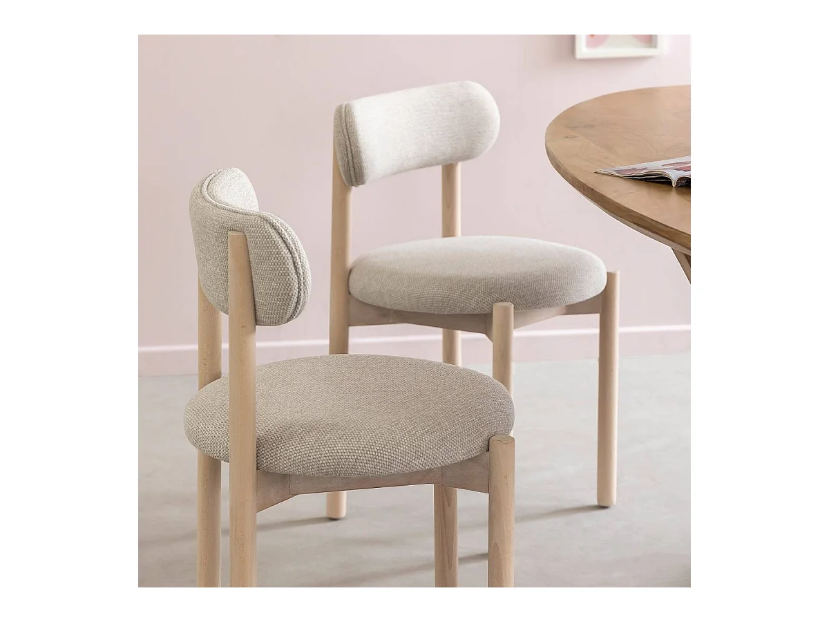 Chaise en bois de hêtre clair et tissu Aline (lot de 2)
