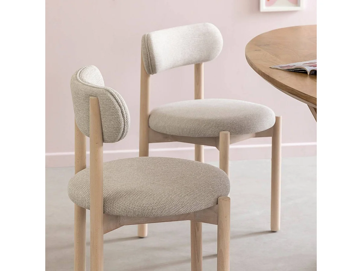 Silla de madera de haya clara y tela Aline (lote de 2)