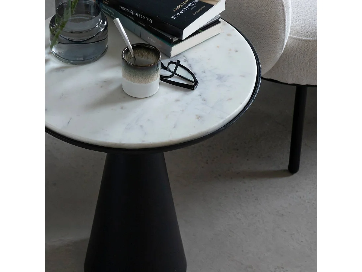 Bout de canapé en aluminium et marbre Marceau