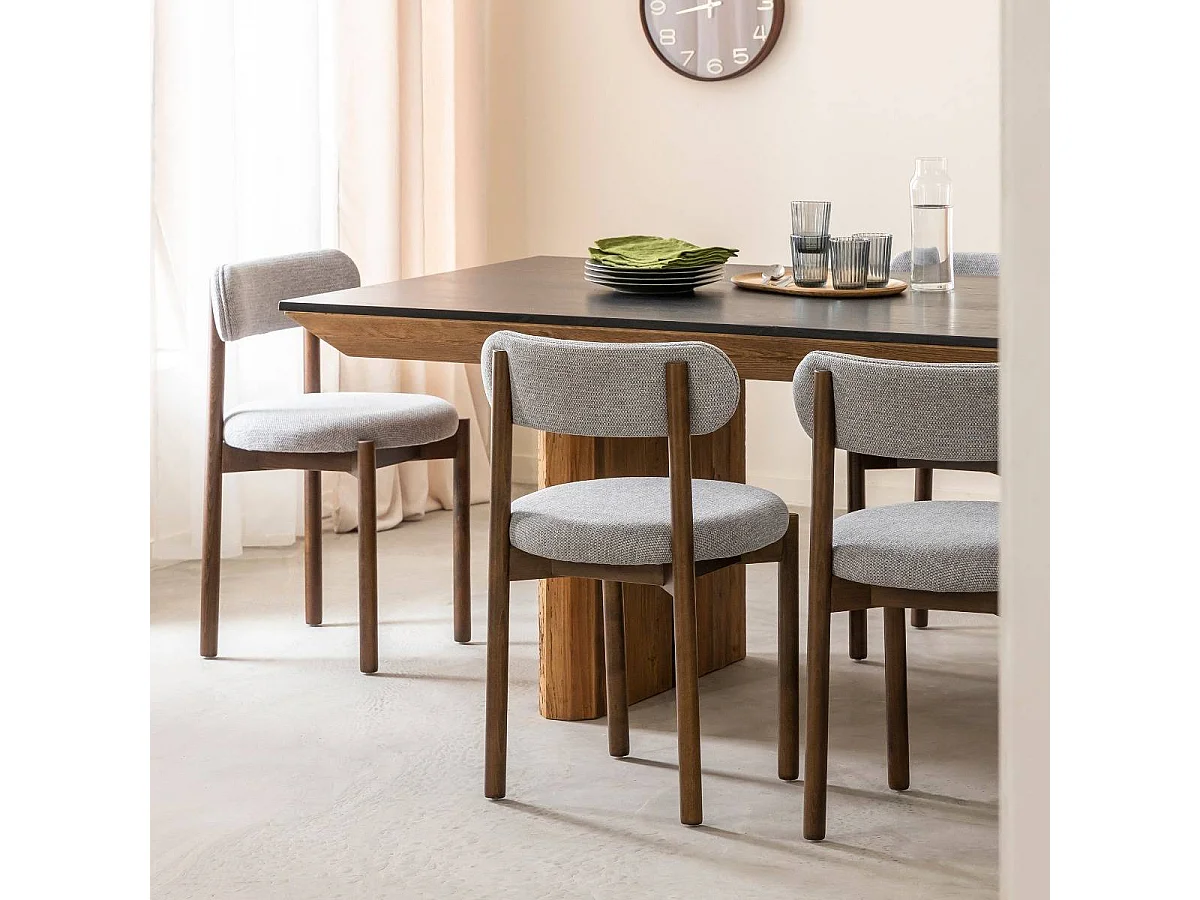 Chaise en bois de hêtre foncé et tissu Lérida (lot de 2)