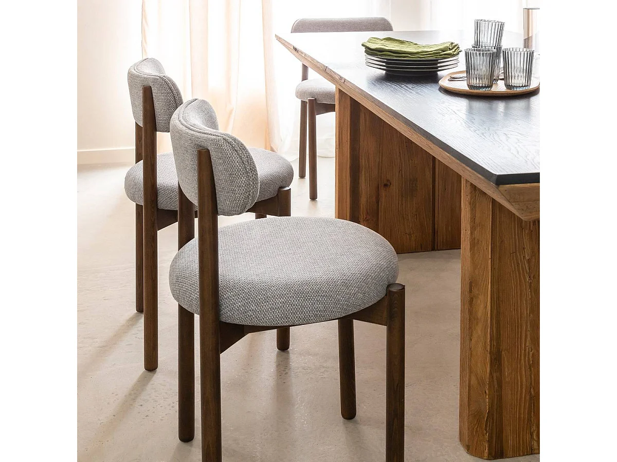 Chaise en bois de hêtre foncé et tissu Lérida (lot de 2)