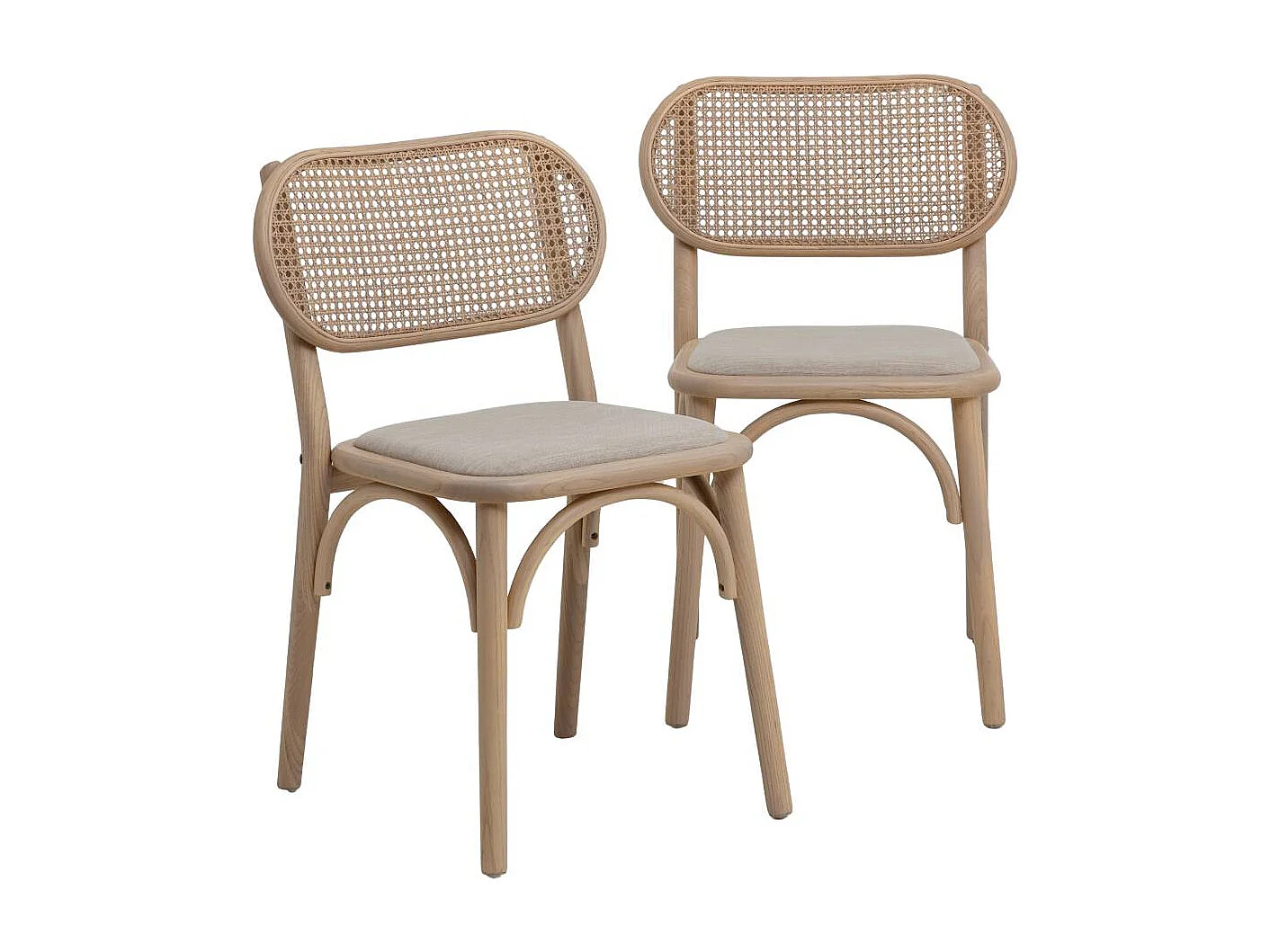 Chaise en bois d'orme clair et cannage Luzian (lot de 2)