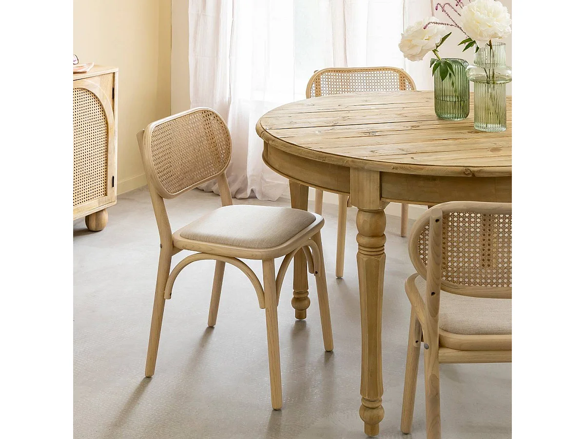 Chaise en bois d'orme clair et cannage Luzian (lot de 2)