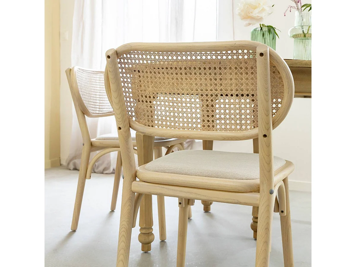 Chaise en bois d'orme clair et cannage Luzian (lot de 2)