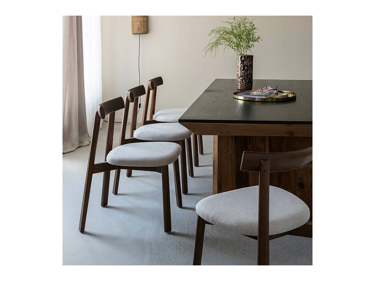 Chaise en bois de frêne foncé et tissu gris Aline (lot de 2)