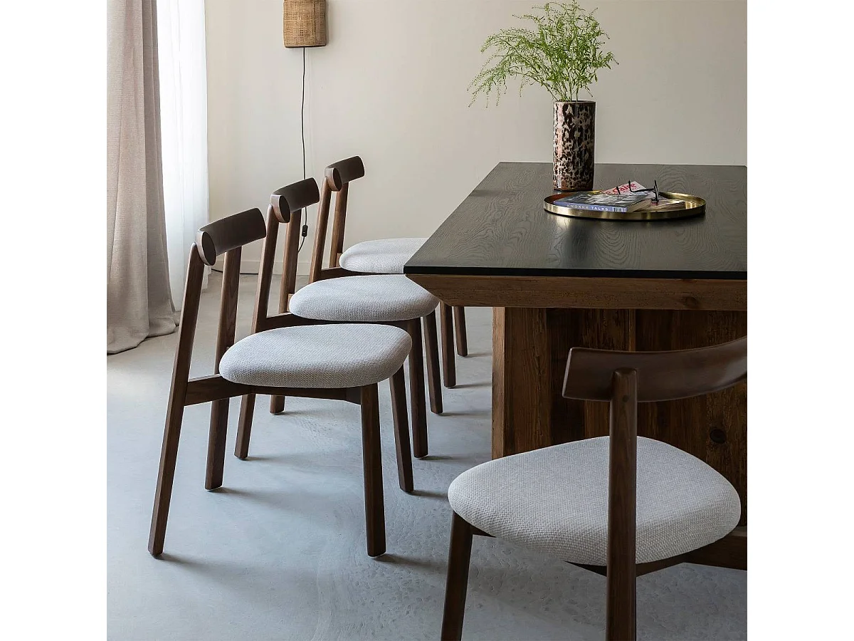 Chaise en bois de frêne foncé et tissu gris Neris (lot de 2)