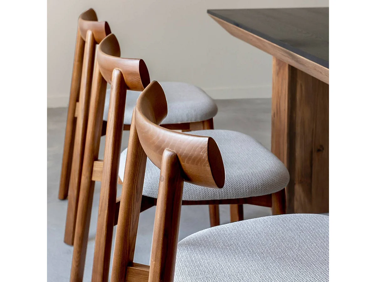 Chaise en bois de frêne et tissu gris Neris (lot de 2)