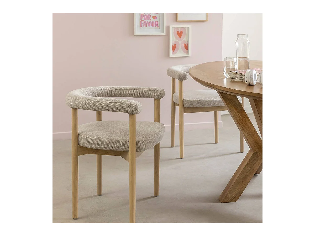 Chaise en bois d'orme et tissu gris Aline (lot de 2)