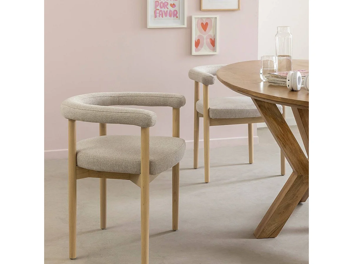 Chaise en bois d'orme et tissu gris Aline (lot de 2)