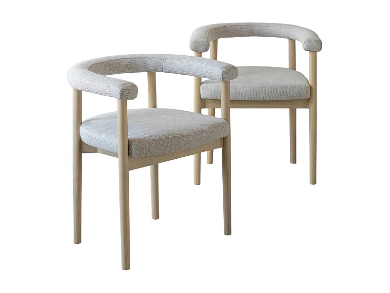Chaise en bois d'orme et tissu gris Aline (lot de 2)