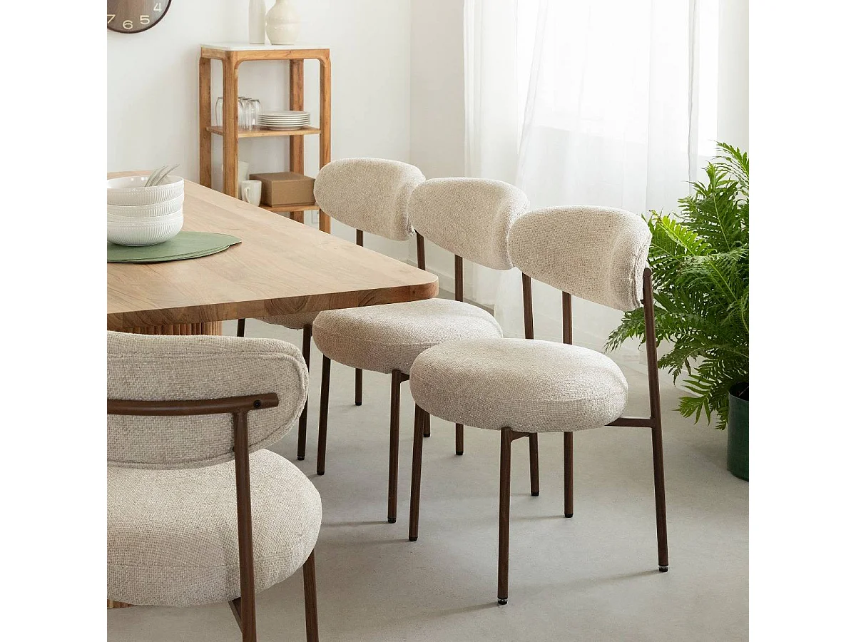 Silla de tela cruda y patas de metal con efecto madera Kanoa (lote de 2)