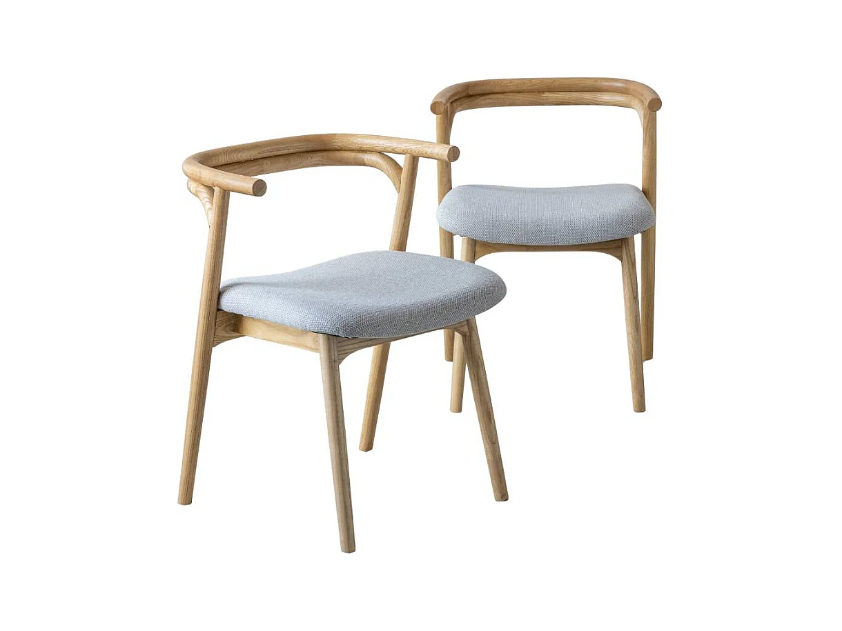 Chaise en bois de orme et tissu gris Aline (lot de 2)