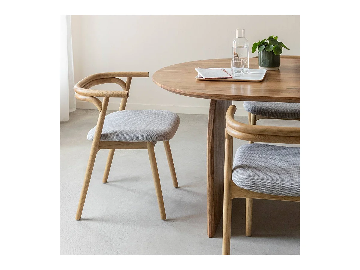 Chaise en bois de orme et tissu gris Aline (lot de 2)