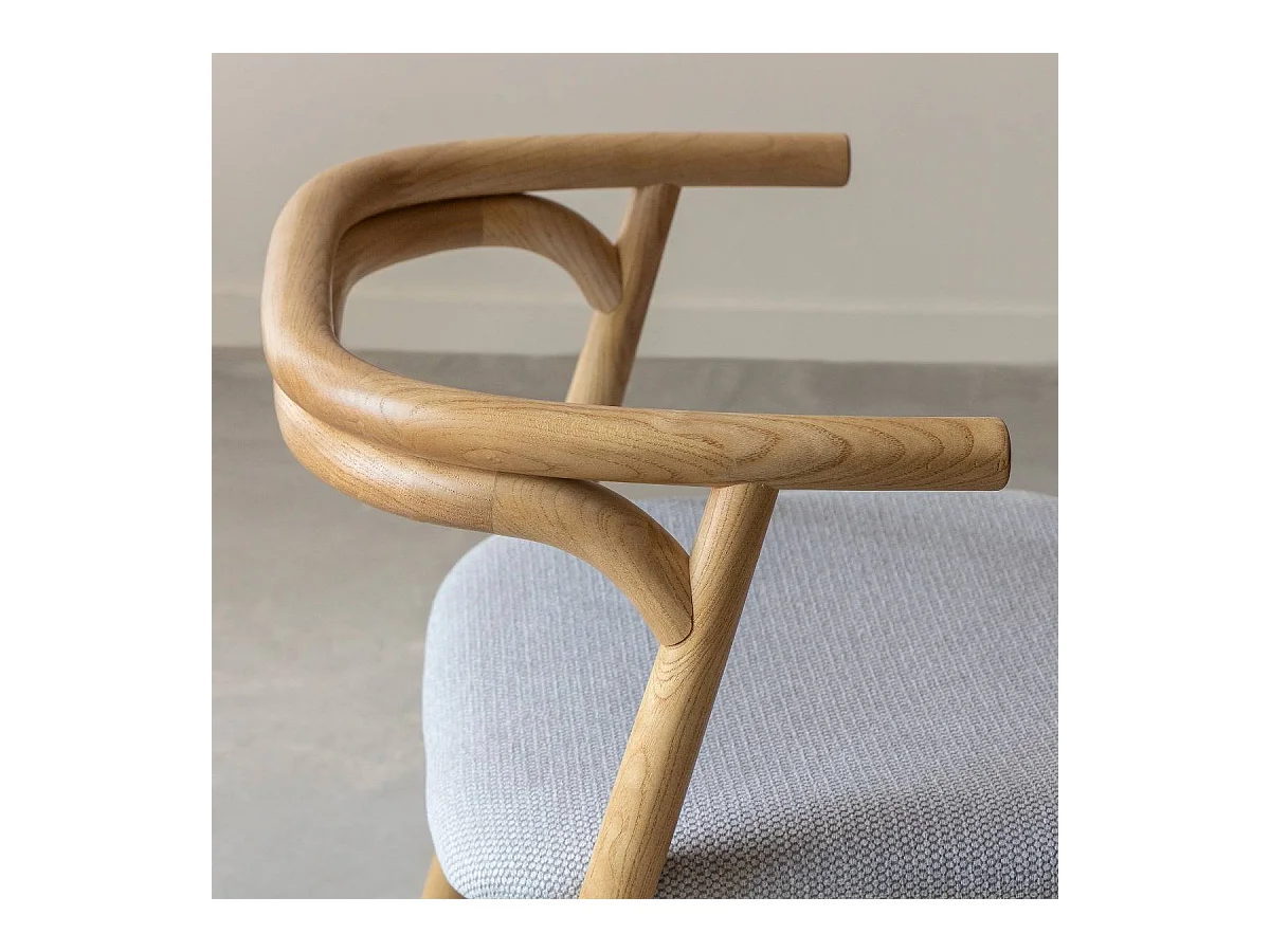 Chaise en bois de orme et tissu gris Aline (lot de 2)