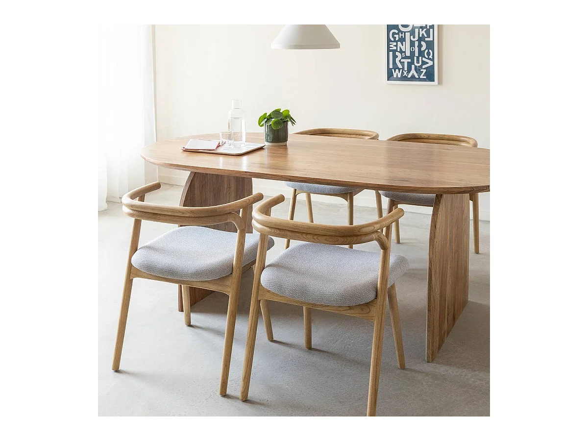 Chaise en bois de orme et tissu gris Aline (lot de 2)