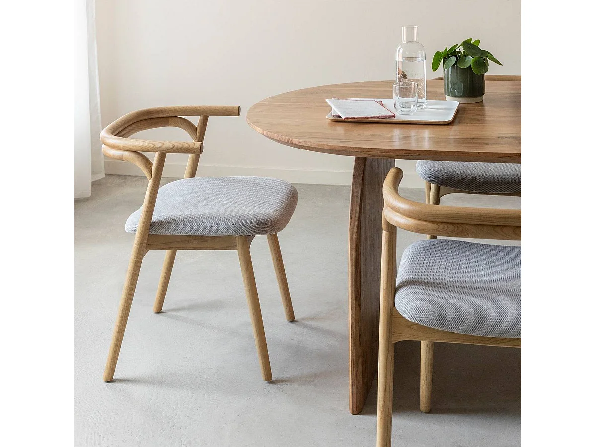 Chaise en bois d'orme et tissu gris Willem (lot de 2)