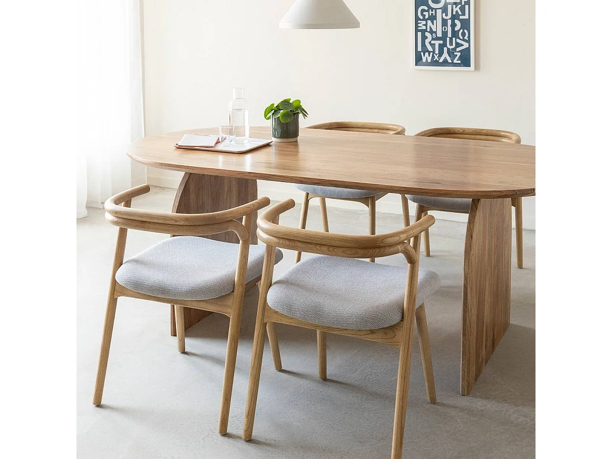 Chaise en bois d'orme et tissu gris Willem (lot de 2)